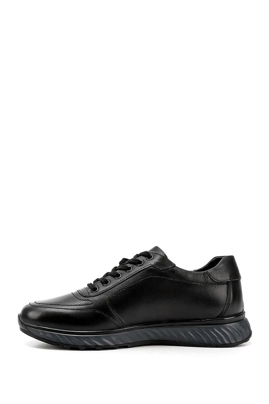 Erkek Siyah Bağcıklı Jel Tabanlıklı Hakiki Deri Sneaker