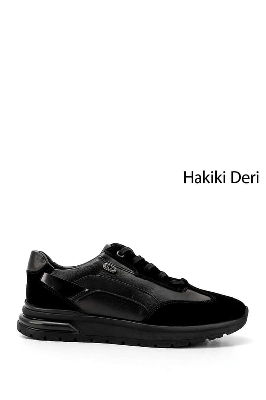 Men's Black Lace-Up Gel Insole Genuine Leather Sneakers