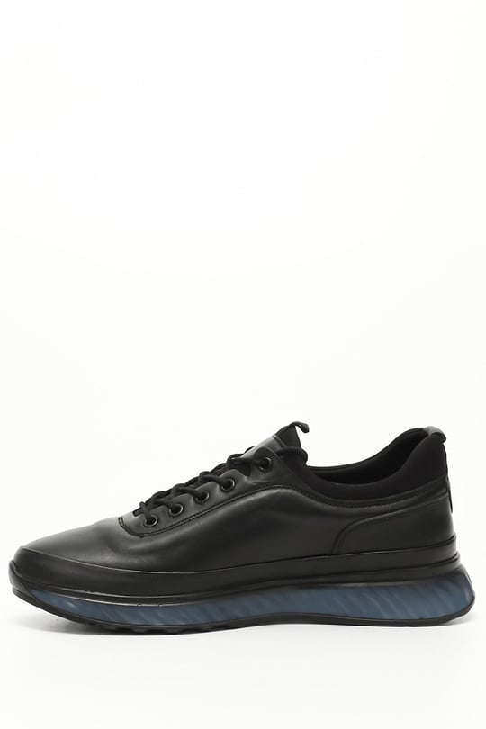 Erkek Siyah Bağcıklı Jel Tabanlıklı Hakiki Deri Sneaker