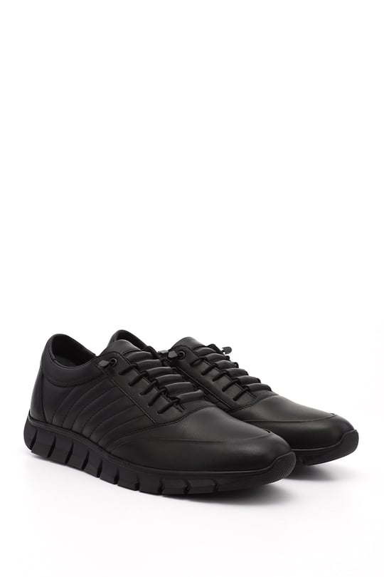 Erkek Siyah Bağcıklı Kauçuk Taban Hakiki Deri Sneaker