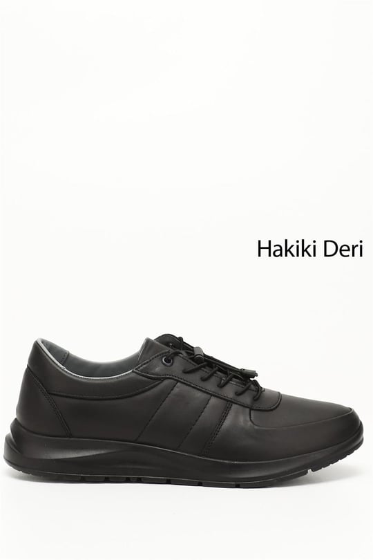 Erkek Siyah Bağcıklı Kauçuk Taban Hakiki Deri Sneaker