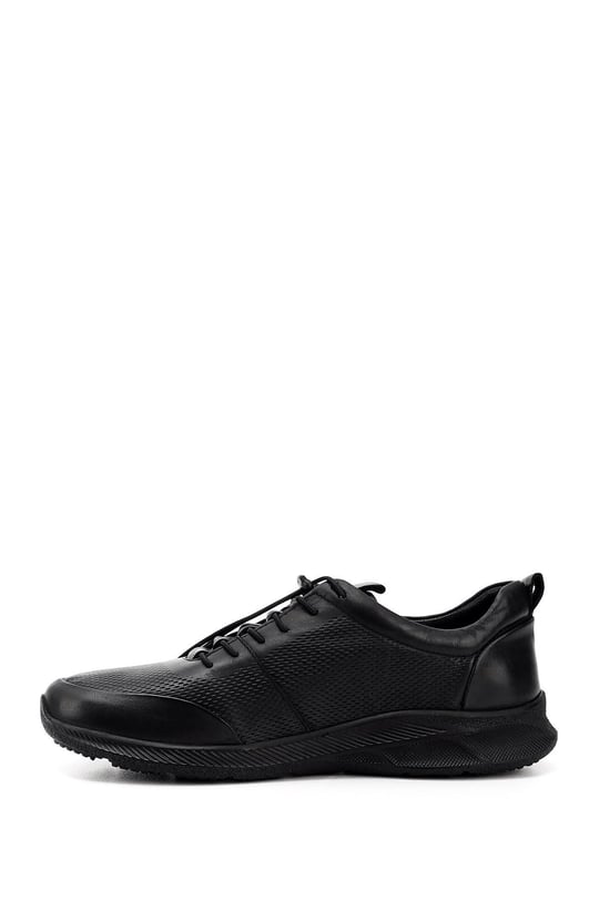 Erkek Siyah Bağcıklı Kauçuk Taban Hakiki Deri Sneaker