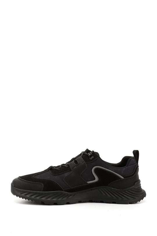 Erkek Siyah Bağcıklı Kauçuk Taban Hakiki Deri Sneaker