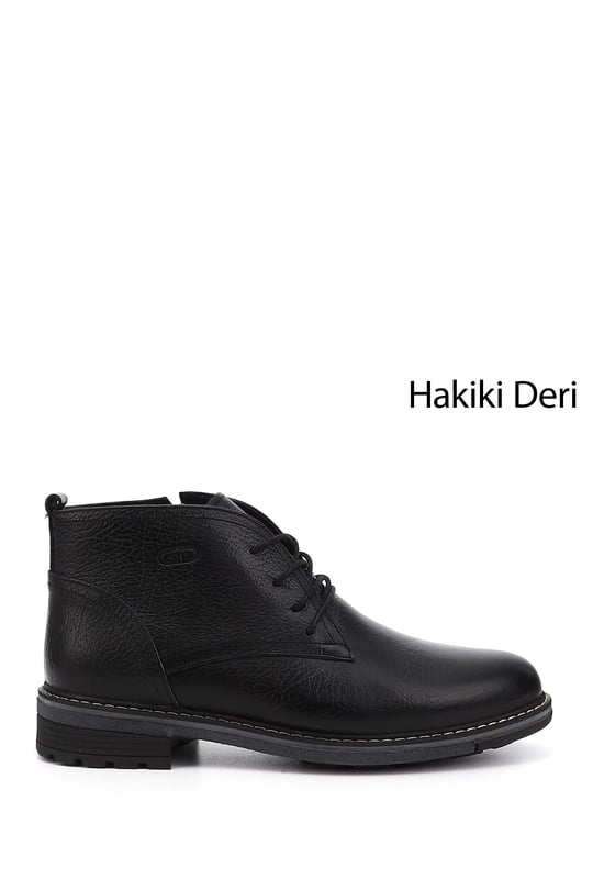 Men's Black Lace-Up Rubber Sole Genuine Leather Classic Boots