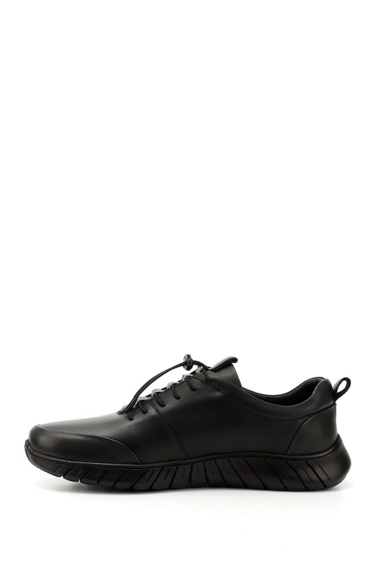 Men's Black Lace-Up Rubber Sole Genuine Leather Sneakers