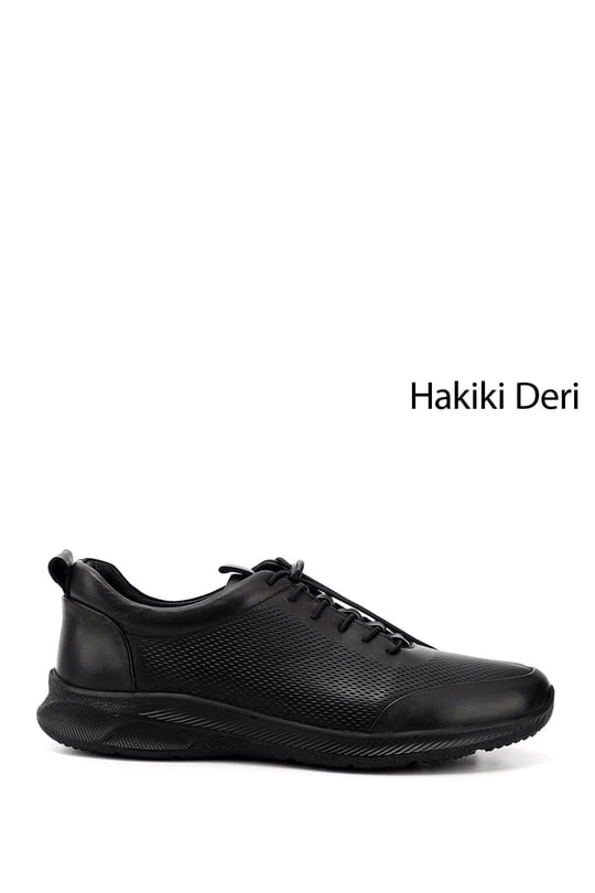 Erkek Siyah Bağcıklı Kauçuk Taban Hakiki Deri Sneaker