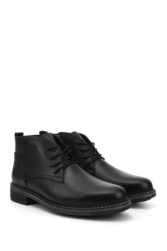 Men's Black Lace-Up Rubber Sole Genuine Leather Classic Boots