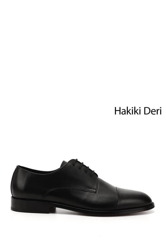 Erkek Siyah Bağcıklı Kösele Taban Hakiki Deri Klasik Ayakkabı