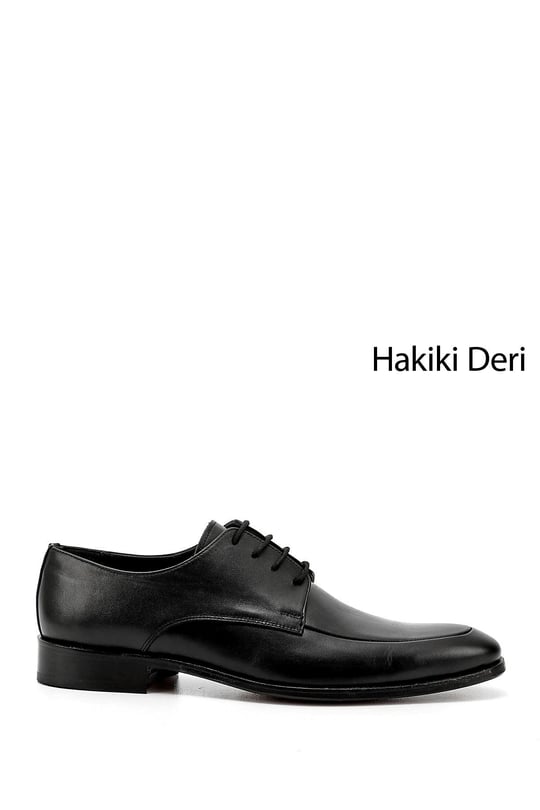 Erkek Siyah Bağcıklı Kösele Taban Hakiki Deri Klasik Ayakkabı