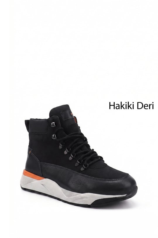 Men's Black Lace-Up Sport Genuine Leather Ourdoor Boots