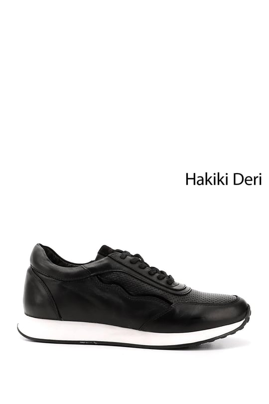 Erkek Siyah Bağcıklı Termo Taban Hakiki Deri Sneaker