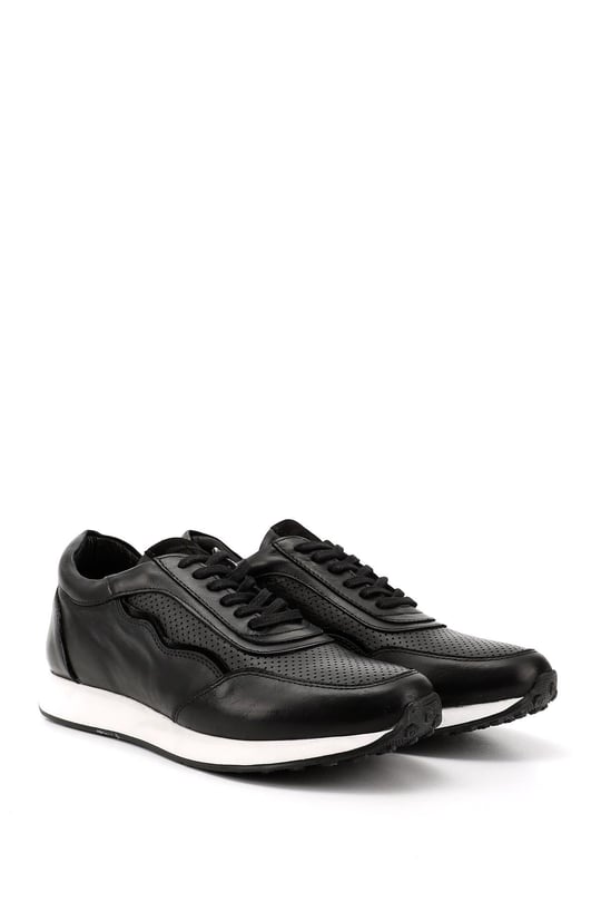Erkek Siyah Bağcıklı Termo Taban Hakiki Deri Sneaker