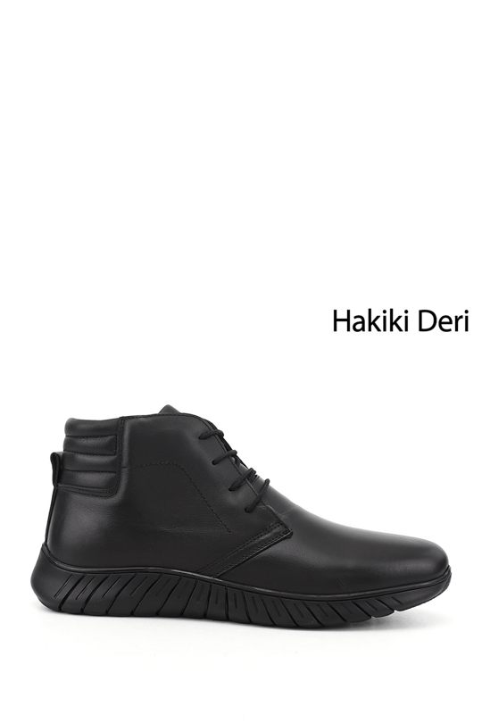 Erkek Siyah Fermuarlı Hakiki Deri Bot