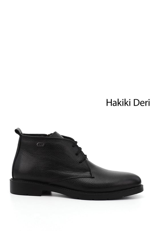 Erkek Siyah Fermuarlı Hakiki Deri Klasik Bot