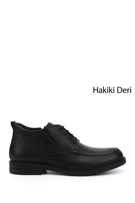 Erkek Siyah Fermuarlı Hakiki Deri Klasik Bot