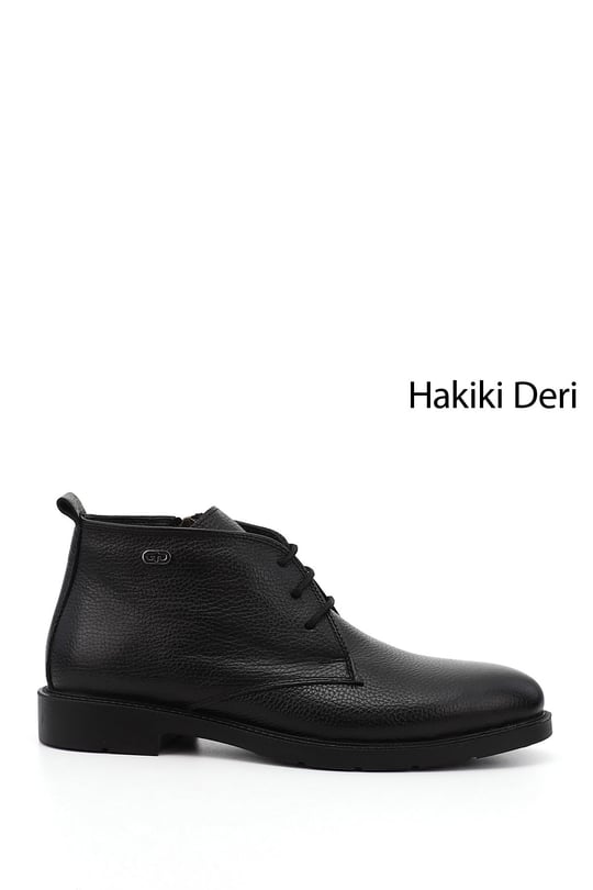 Erkek Siyah Fermuarlı Hakiki Deri Klasik Bot