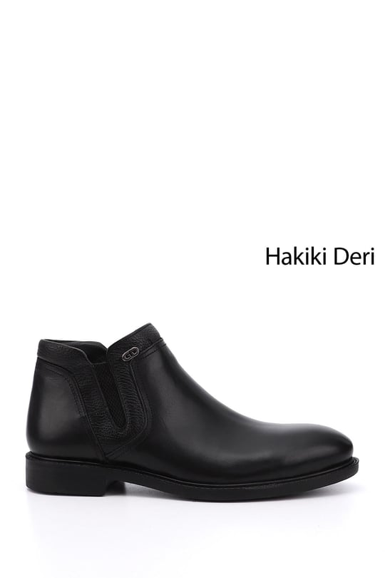 Erkek Siyah Fermuarlı Hakiki Deri Klasik Bot