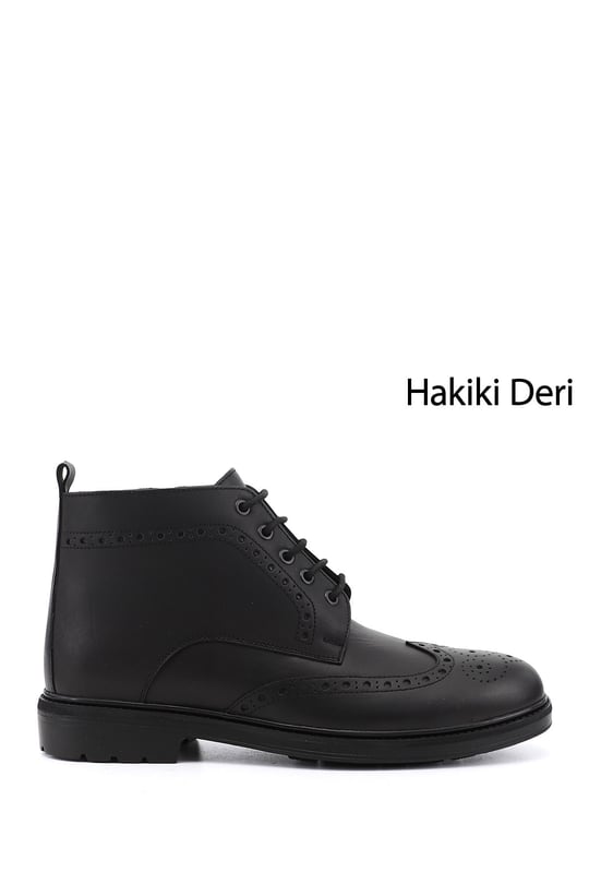 Erkek Siyah Fermuarlı Hakiki Deri Klasik Bot