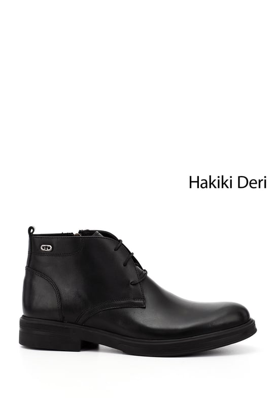 Erkek Siyah Fermuarlı Hakiki Deri Klasik Bot