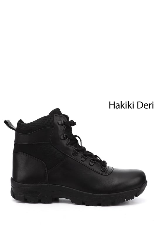 Erkek Siyah Fermuarlı Hakiki Deri Outdoor Bot