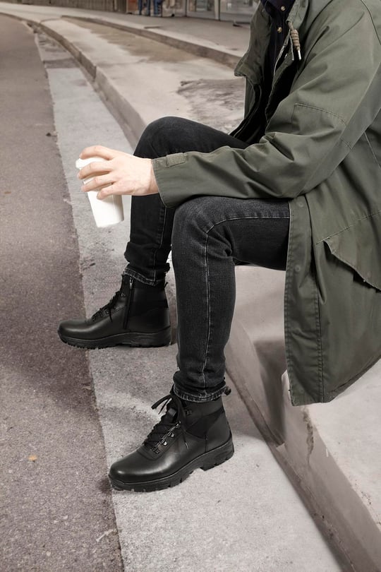 Men's Black Zippered Genuine Leather Outdoor Boots