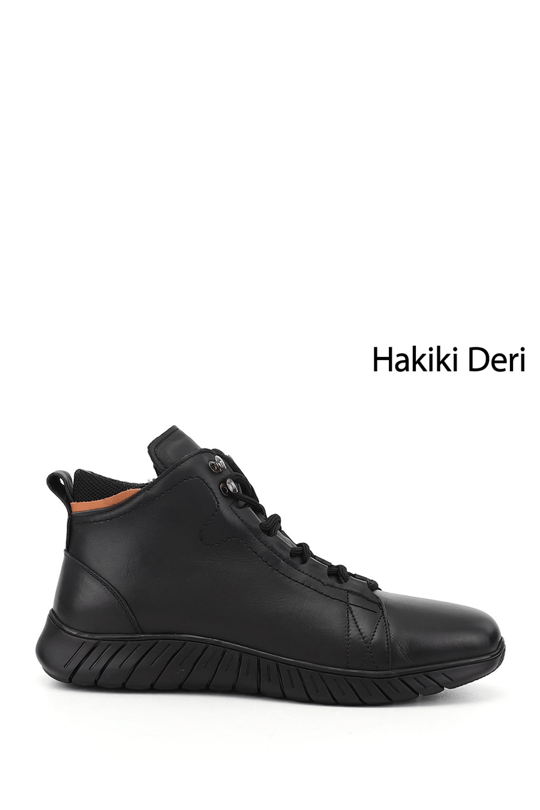 Erkek Siyah Fermuarlı Hakiki Deri Outdoor Bot