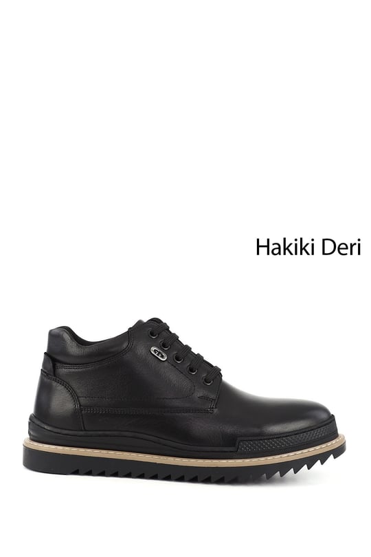 Erkek Siyah Fermuarlı Hakiki Deri Outdoor Bot