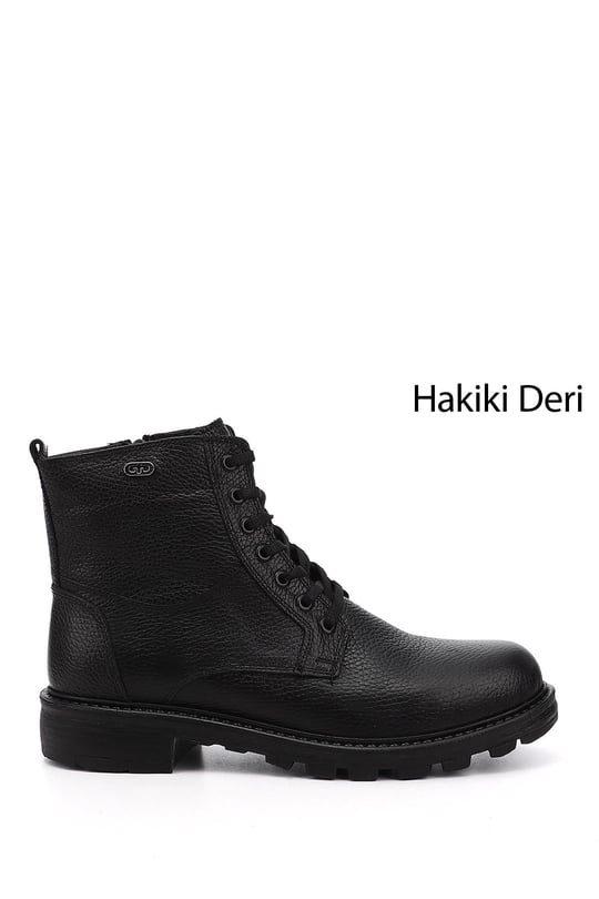 Erkek Siyah Fermuarlı Hakiki Deri Postal Bot