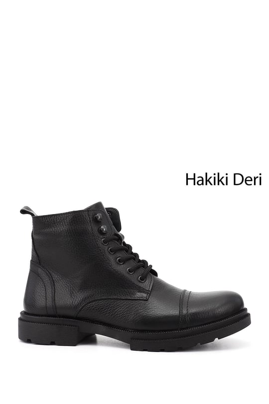 Erkek Siyah Fermuarlı Hakiki Deri Postal Bot