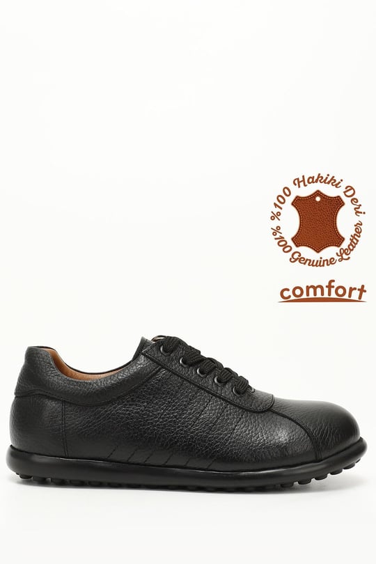Erkek Siyah Floter Bağcıklı Hakiki Deri Comfort Sneaker