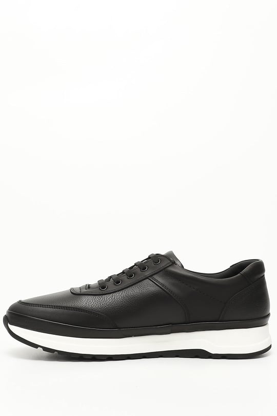 Erkek Siyah Floter Bağcıklı Hakiki Deri Comfort Sneaker