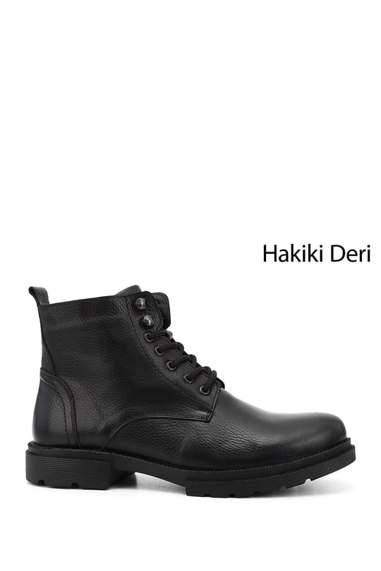 Erkek Siyah Floter Fermuarlı Hakiki Deri Postal Bot