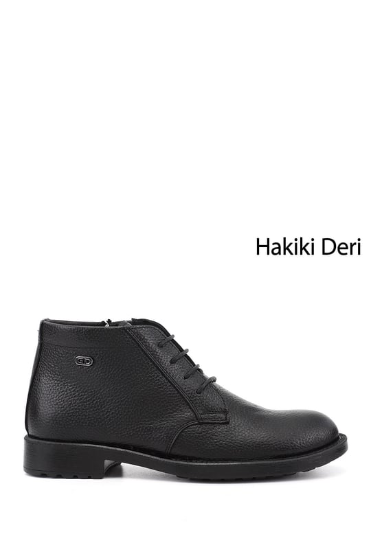 Erkek Siyah Floter Fermuarlı Hakiki Deri Klasik Bot
