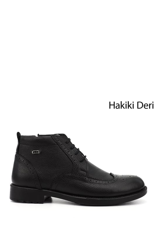 Erkek Siyah Floter Fermuarlı Hakiki Deri Klasik Bot