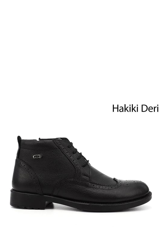 Erkek Siyah Floter Fermuarlı Hakiki Deri Klasik Bot