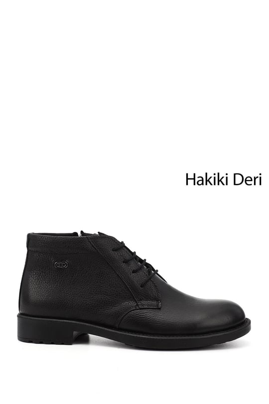 Erkek Siyah Floter Fermuarlı Hakiki Deri Klasik Bot