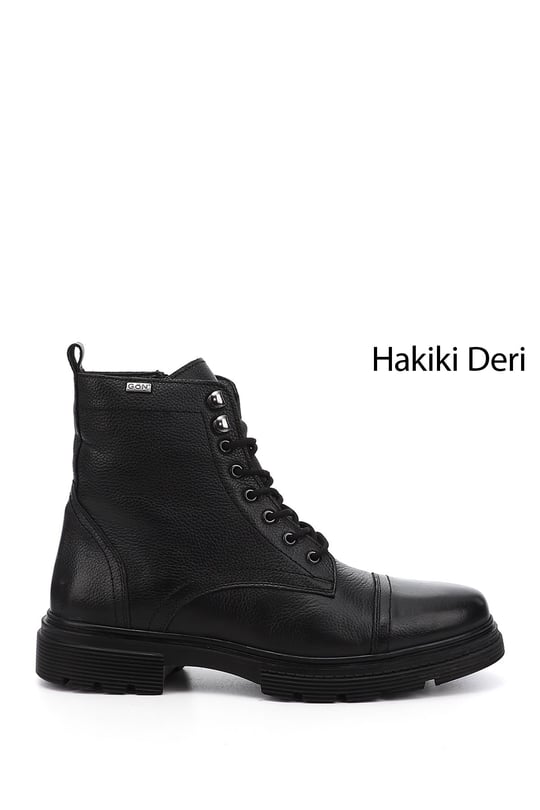 Erkek Siyah Floter Fermuarlı Hakiki Deri Postal Bot