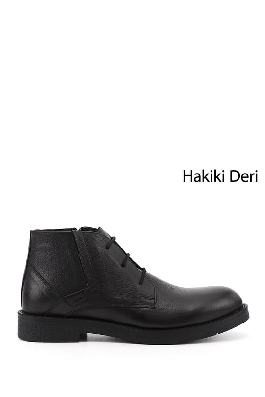 Erkek Siyah Floter Fermuarlı Hakiki Deri Klasik Bot