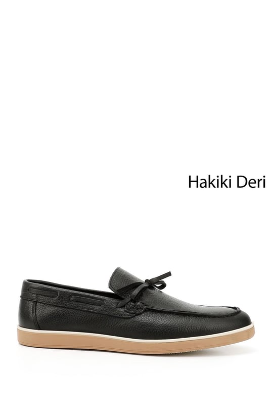 Erkek Siyah Floter Fiyonklu Hakiki Deri Loafer Ayakkabı