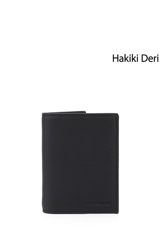Erkek Siyah Floter Hakiki Deri Dikey Cüzdan