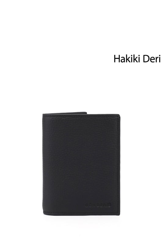 Erkek Siyah Floter Hakiki Deri Dikey Cüzdan
