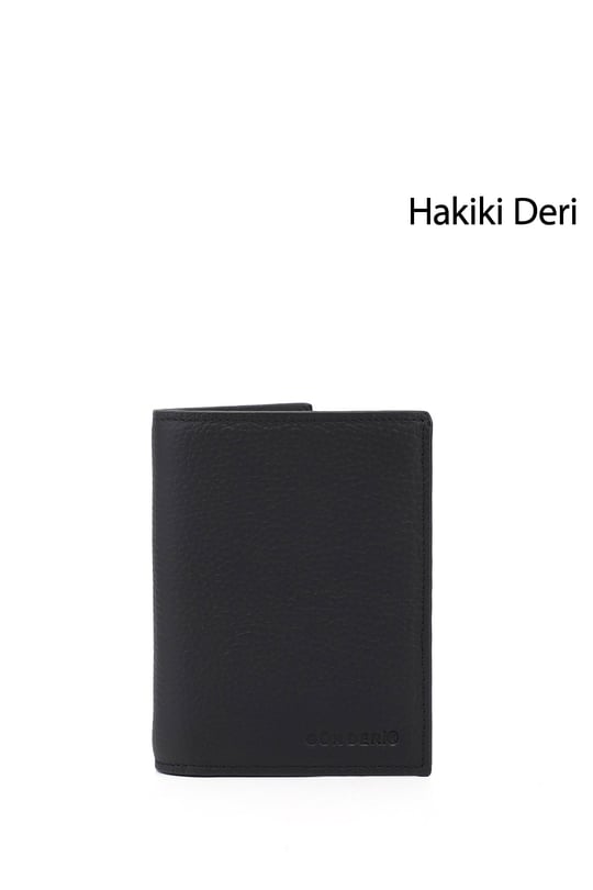 Erkek Siyah Floter Hakiki Deri Dikey Cüzdan