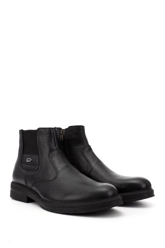 Men's Black Floter Genuine Leather Zip-Up Boots