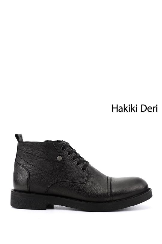 Erkek Siyah Floter Hakiki Deri Fermuarlı Bot