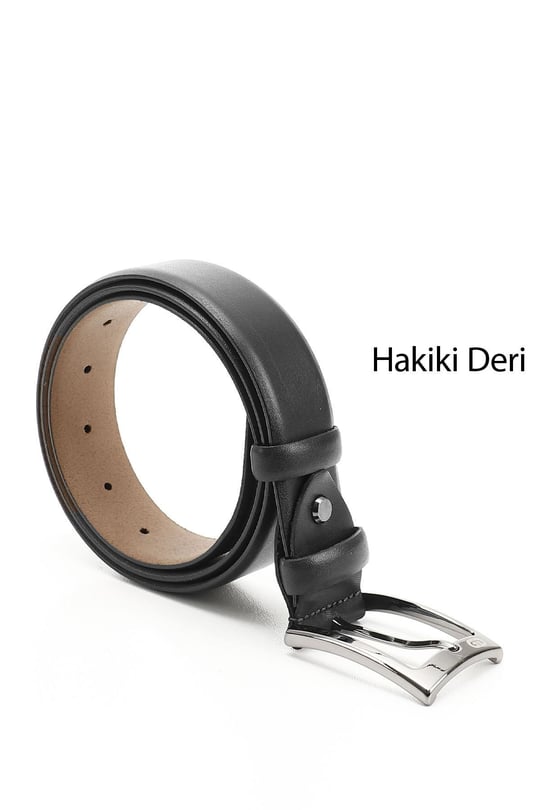 Erkek Siyah Hakiki Deri 3,5 Cm Klasik Kemer