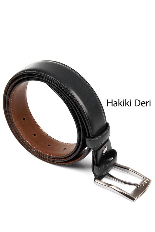 Erkek Siyah Hakiki Deri 3,5 Cm Klasik Kemer