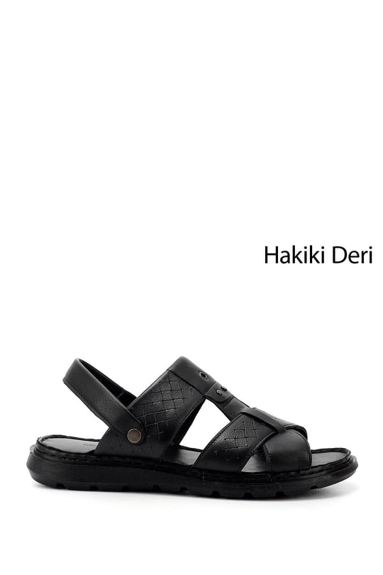 Erkek Siyah Hakiki Deri Comfort Sandalet
