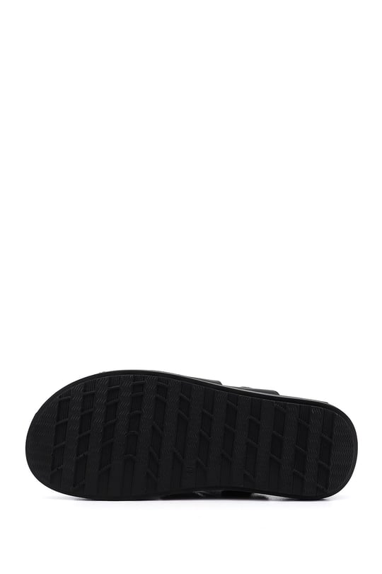 Erkek Siyah Hakiki Deri Comfort Sandalet