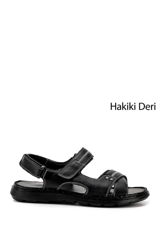 Erkek Siyah Hakiki Deri Comfort Sandalet