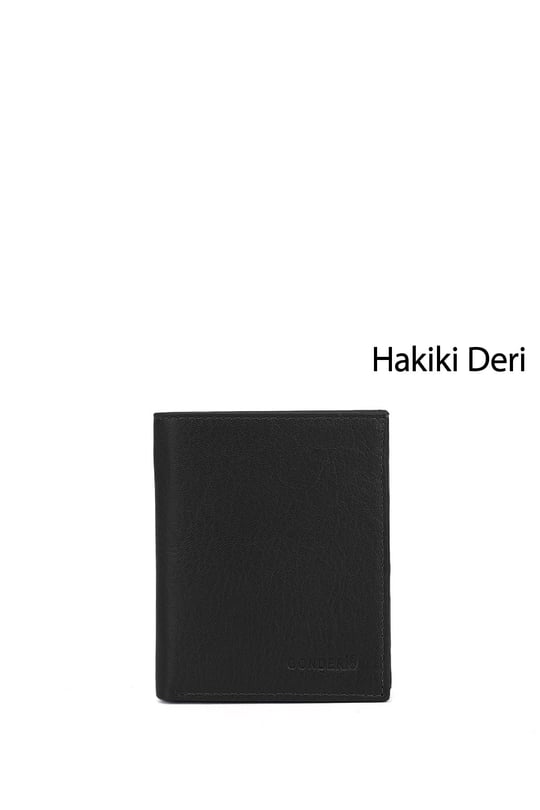 Erkek Siyah Hakiki Deri Dikey Cüzdan